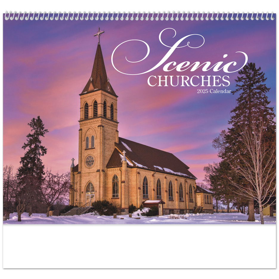 2025 Scenic Churches Calendar 11" X 19" Imprinted Spiral Bound; Drop