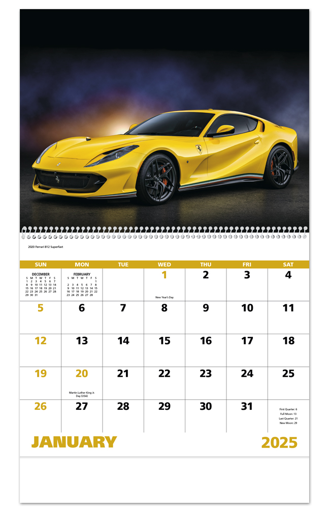 2024 Exotic Sports Cars (Spiral) Calendar | 11" X 19" Imprinted Spiral