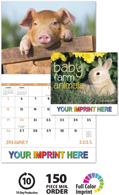 2024 Baby Farm Animals Calendar | 11" X 19" Imprinted Staple Bound