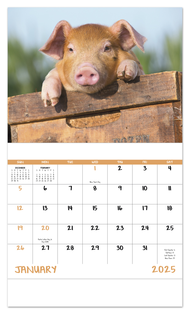 2024 Baby Farm Animals Calendar 11" X 19" Imprinted Staple Bound