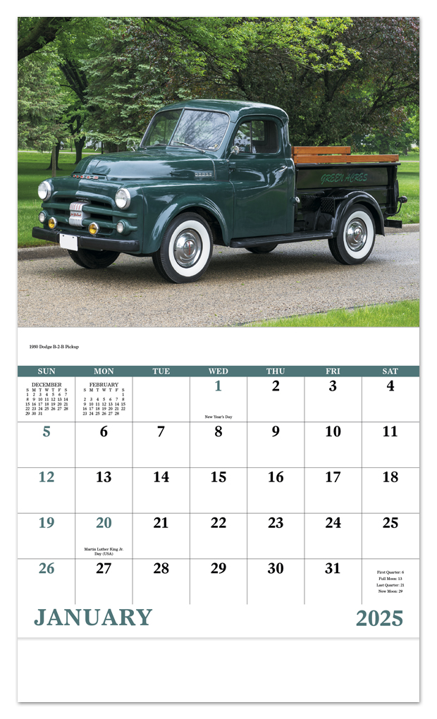 2024 Treasured Trucks Calendar 11" X 19" Imprinted Staple Bound; Drop