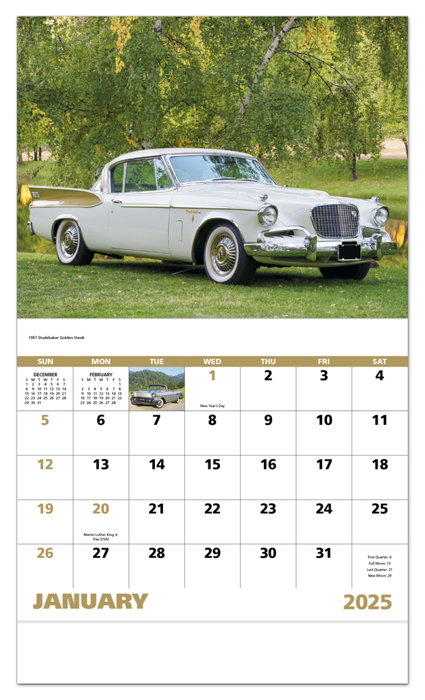2024 Classic Autos Calendar 11" X 19" Imprinted Staple Bound; Drop Ad