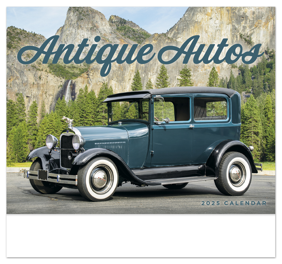 2025 Antique Autos Calendar 11" X 19" Imprinted Staple Bound; Drop Ad