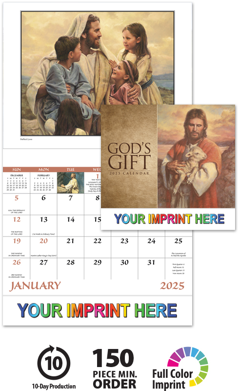 2025 God's Gift Calendar  11" X 19" Imprinted Staple Bound; Drop Ad Imprint Calendars