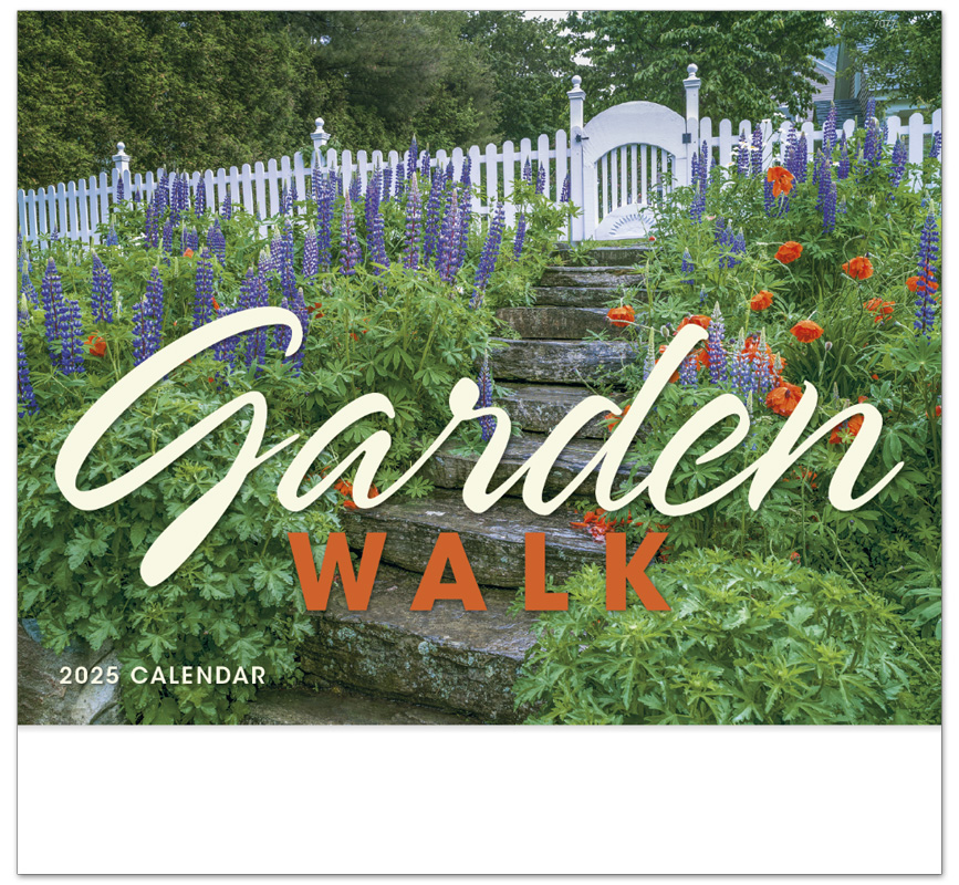 2025 Garden Walk Calendar 11" X 19" Imprinted Staple Bound; Drop Ad