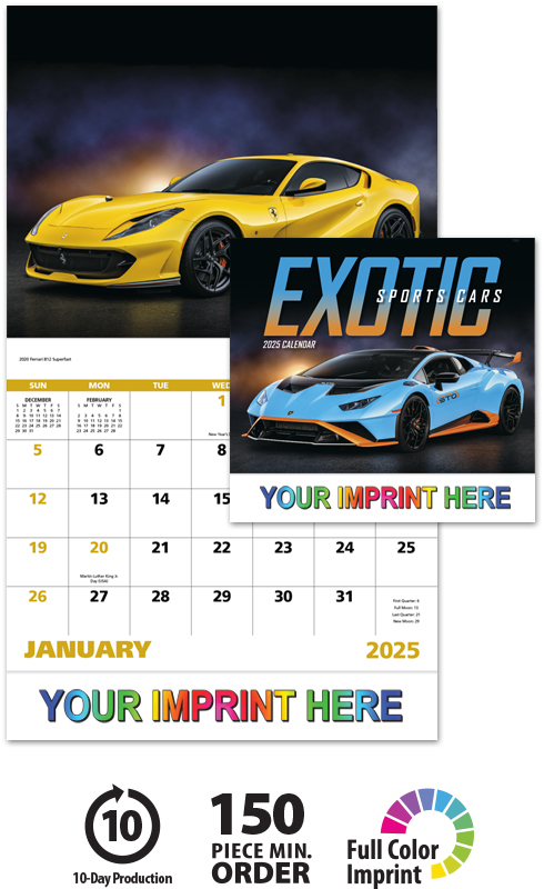 2024 Exotic Sports Cars Calendar | 11" X 19" Imprinted Staple Bound