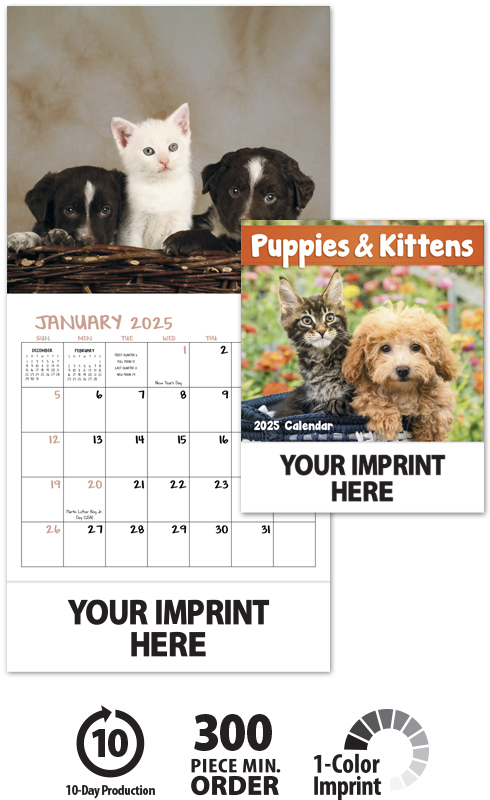 Puppies and Kittens Mini Calendar | ValueCalendars.com