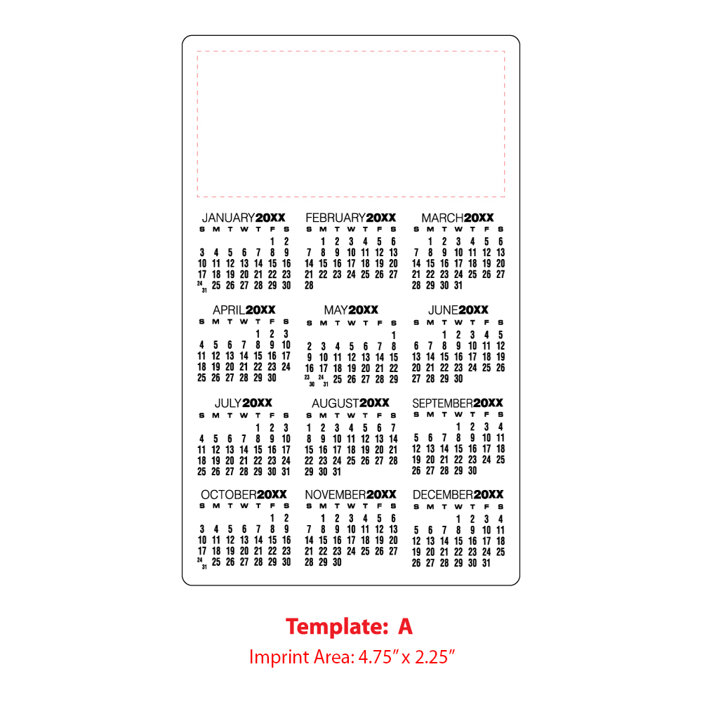 Laminated Card Calendar, 5.25 x 8.5