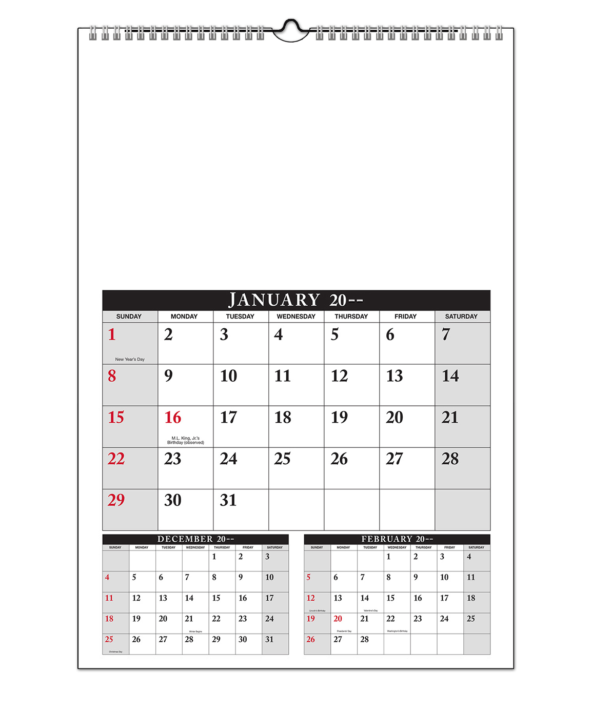 Three Month View / Six Sheet Custom Photo Calendar, Wire-O Bound (13x19 ...