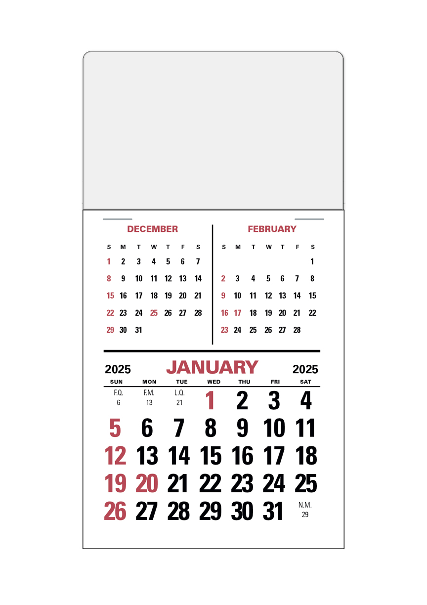 2025 3Mo. View PressnStick Calendar Approx. 3" x 51/2" Customized