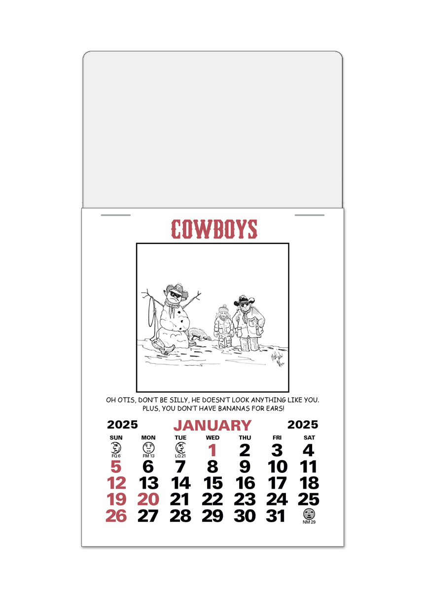 2025 Cowboy PressnStick Calendar Approx. 3" x 51/2" Customized