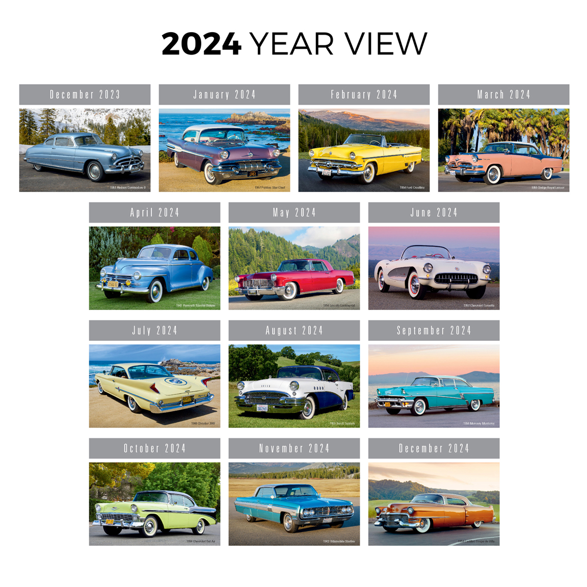 2024 Cruisin' Cars Press-n-Stick Calendar | Approx. 3