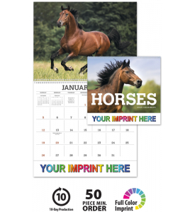 2025 Horses Calendar  11" X 19" Imprinted Spiral Bound; Drop Ad Imprint Calendars