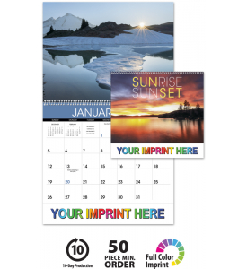 2025 Sunrise / Sunset Calendar  11" X 19" Imprinted Spiral Bound; Drop 